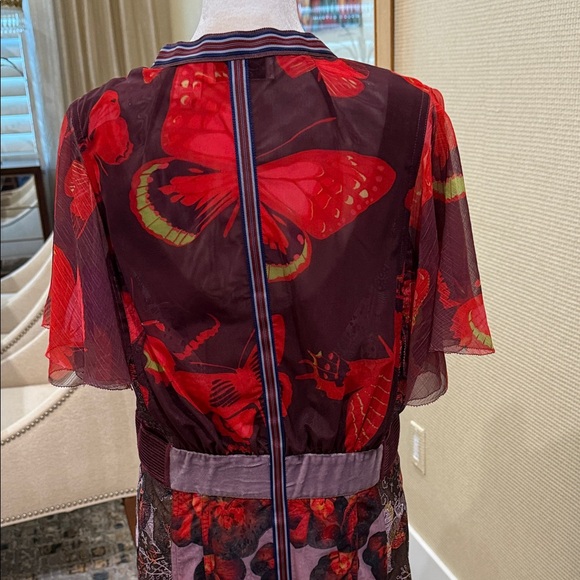 Byron Lars, Elegant,Unique Floral Sheer Maxi Dress, Red/Purple Accents, size 10 - Picture 7 of 15